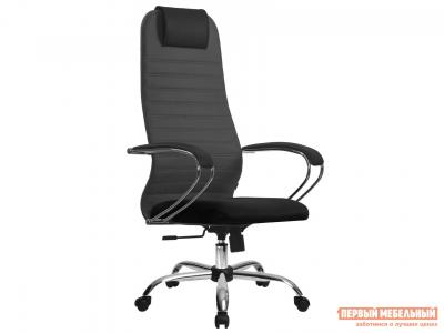 Кресло руководителя  SU-B-10/подл.131/осн.003 Черный, экокожа, сетчатая ткань / Темно-серый, Метта. Цвет: серый