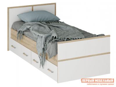 Двуспальная кровать  Сакура Дуб Сонома / Белый, 90х200 см, С основанием настил BTS. Цвет: белый